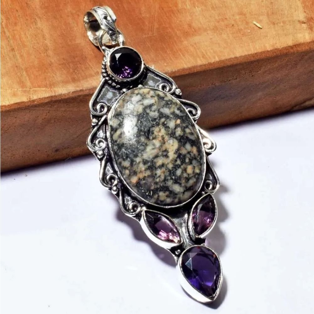 Eudialyte Amethyst Ethnic Handmade Pendant Jewelry 3.52"